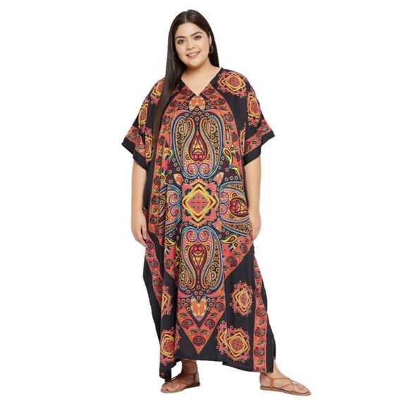 Gypsy Blu orange paisley flowy vacationcore boho kaftan - Picture 1 of 7